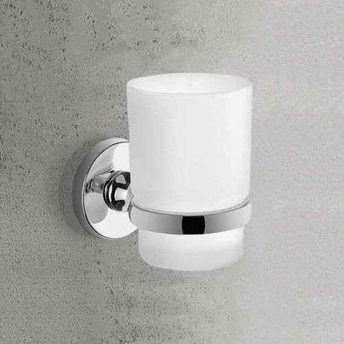 Wall Mounted Frosted Glass Toothbrush Holder With Chrome Mounting Gedy FE10-13